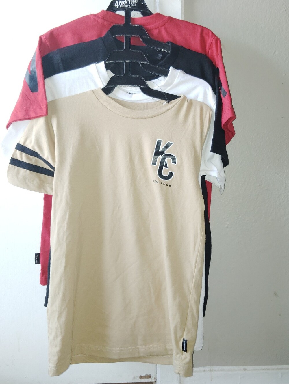 Kenneth Cole Kids Tan Short Sleeve Tee with Black Logo and Sleeve Stripes